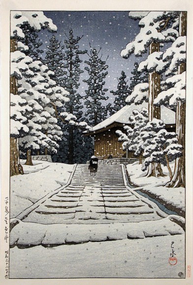 VAKKER VINTERTRAPP: Også dette japanske bildet er laget av Hasui Kawase. Vi elsker stemningen.